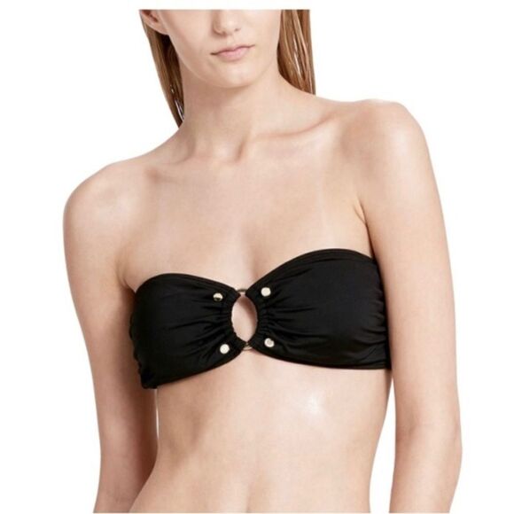 Calvin Klein Women's Solid Black Studded Bandeau Bikini Top Black size S M L - Picture 1 of 4